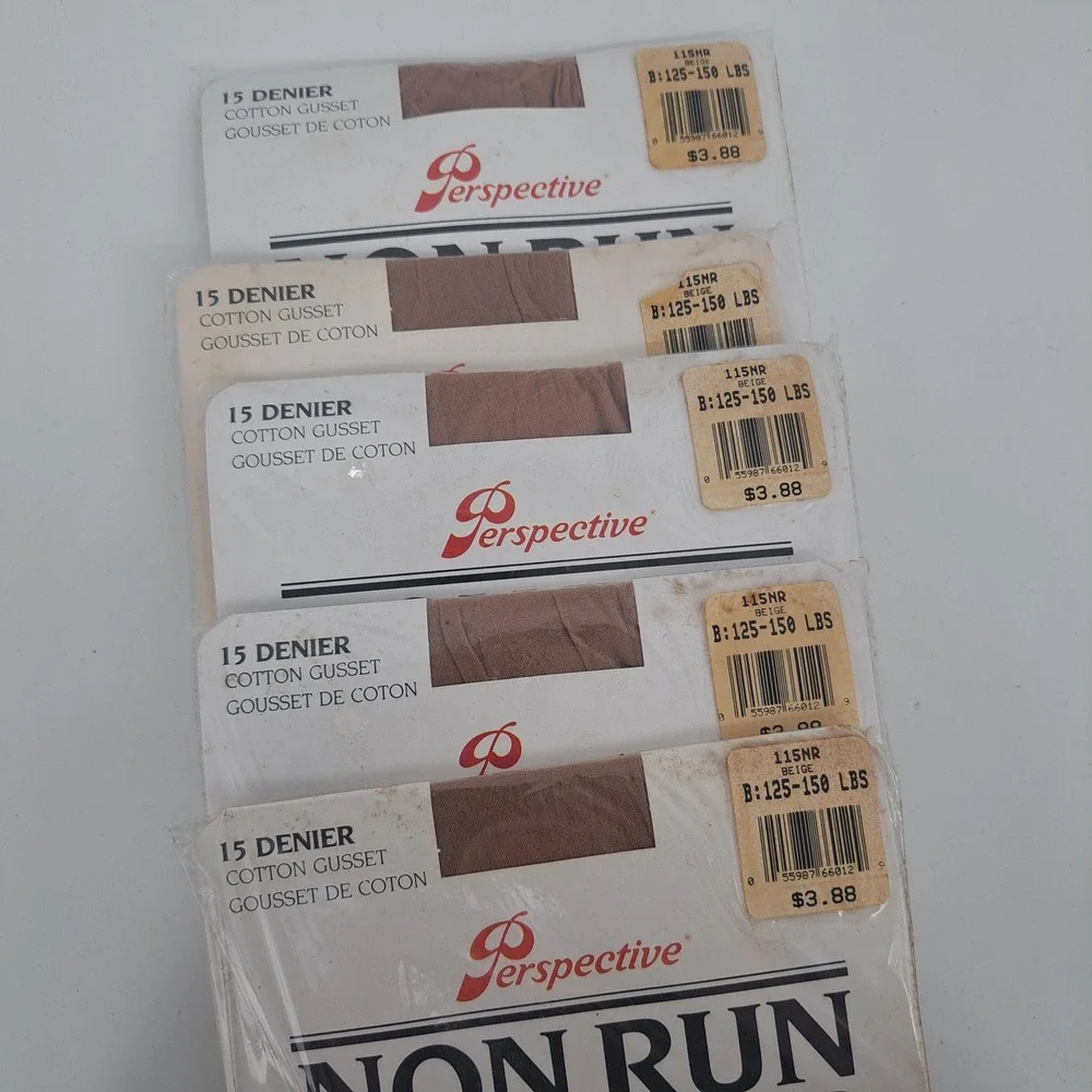 VTG Lot 5 Perspective Non Run Sheer Pantyhose 15 Denier Beige Size B Retro NIP